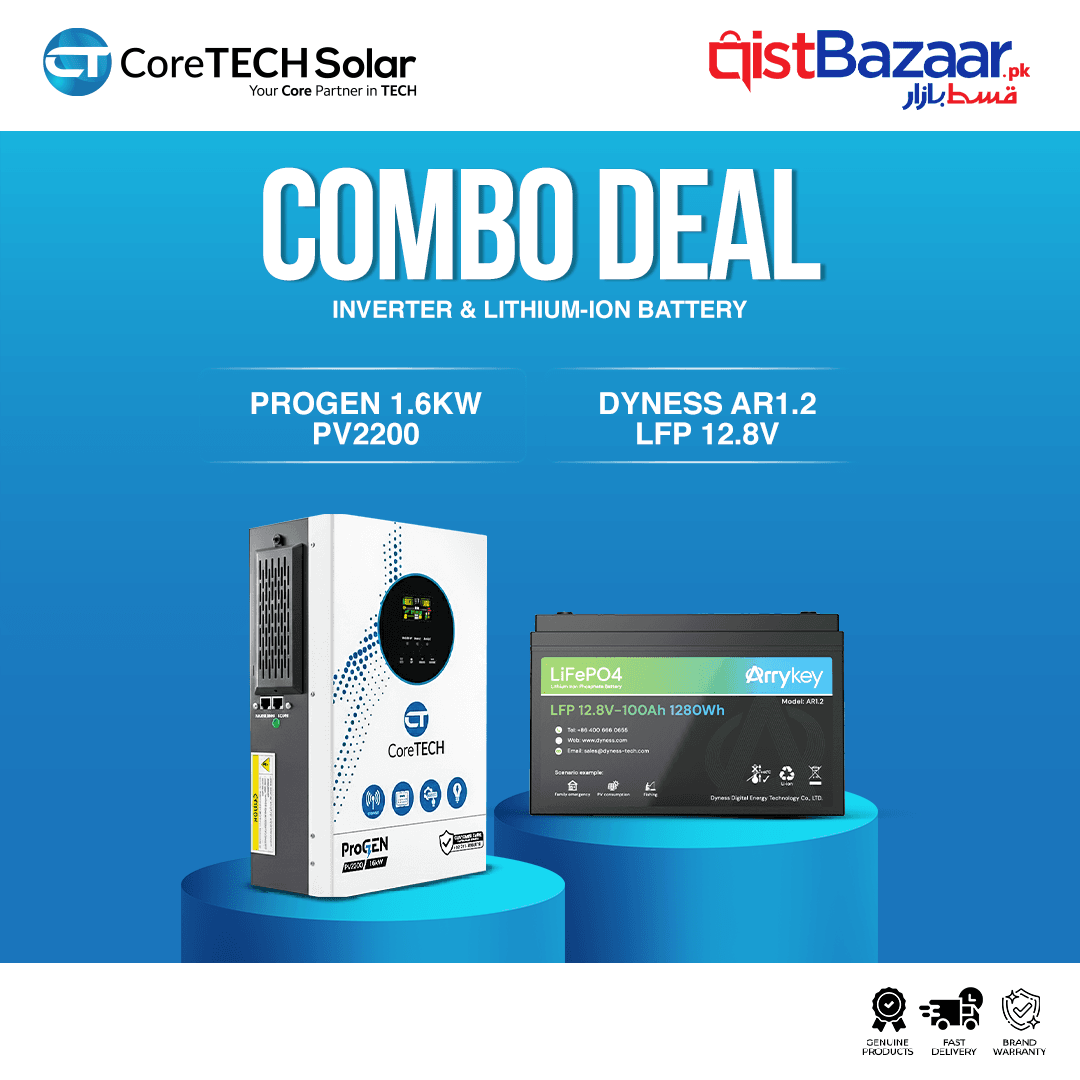 CoreTECH ProGen PV2200 1.6KW Off-Grid Inverter & Dyness AR1.2 LFP 12.8V – 100Ah 1280Wh Lead Acid Replacement Battery Combo Deal 
