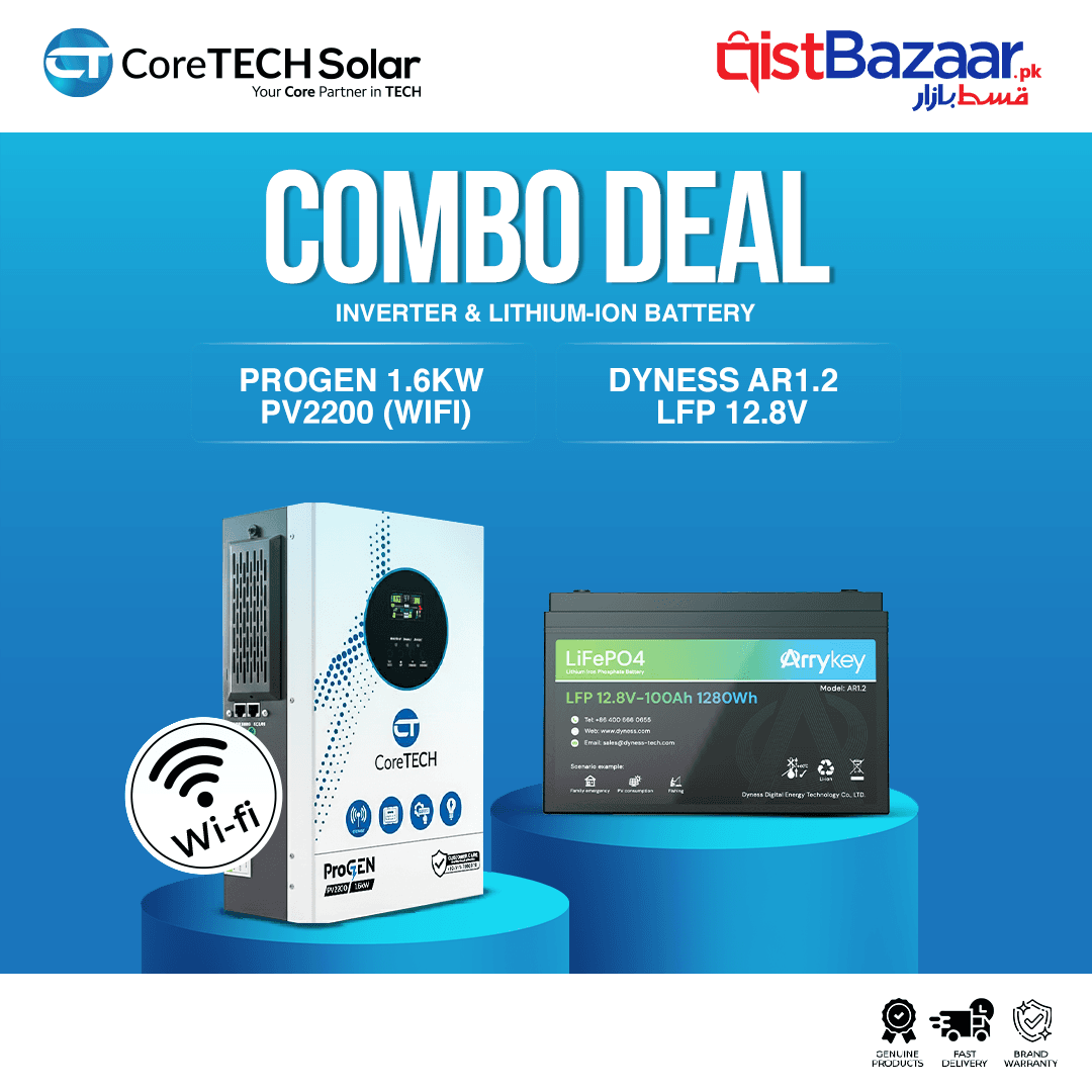CoreTECH ProGen PV2200 1.6KW Off-Grid Inverter ( Wi-fi ) & Dyness AR1.2 LFP 12.8V Lithium-ion Battery Combo Deal