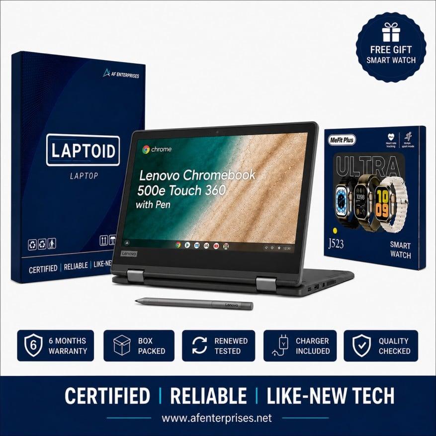 Lenovo Chromebook 500e 2IN1 X360 (With Original Pen) | TOUCH SCREEN | 4GB RAM | 32GB Rom | 11.6 inch Screen | Window 